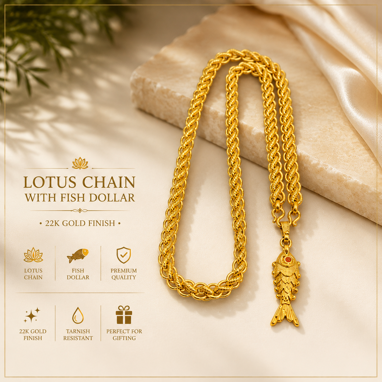 Lotus Chain with Fish Dollar Pendant